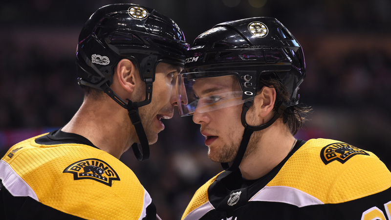 Bruins D Brandon Carlo, Zdeno Chara
