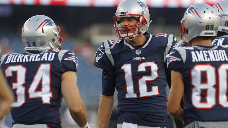 Patriots running back Rex Burkhead, quarterbak Tom Brady, wide receiver Danny Amendola