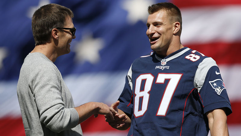 Tampa Bay Buccaneers quarterback Tom Brady and tight end Rob Gronkowski