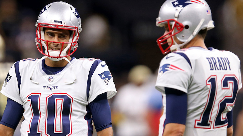 49ers quarterback Jimmy Garoppolo, Patriots quarterback Tom Brady