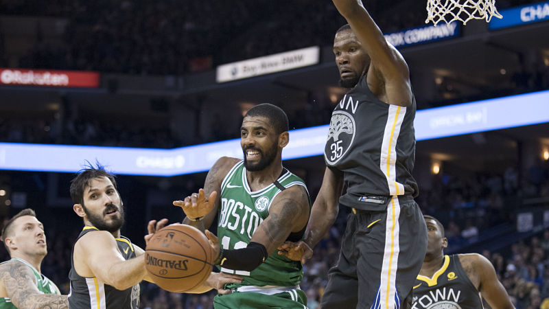 Boston Celtics guard Kyrie Irving and Golden State Warriors forward Kevin Durant