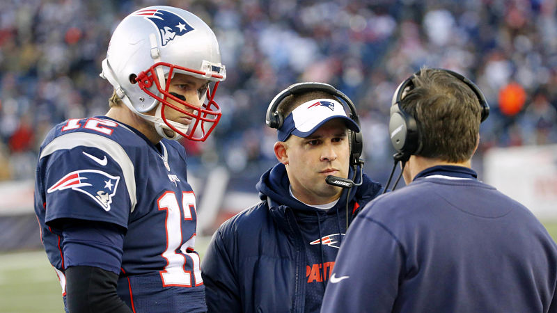 New England Patriots quarterback Tom Brady and offensive coordinator Josh McDaniels