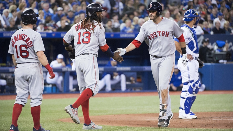 Boston Red Sox Outfielders J.D. Martinez Andrew Benintendi And Designated Hitter Hanley Ramirez