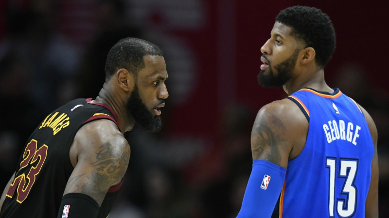 Cleveland Cavaliers forward LeBron James and Oklahoma City Thunder forward Paul George