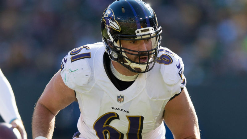 Baltimore Ravens center Luke Bowanko
