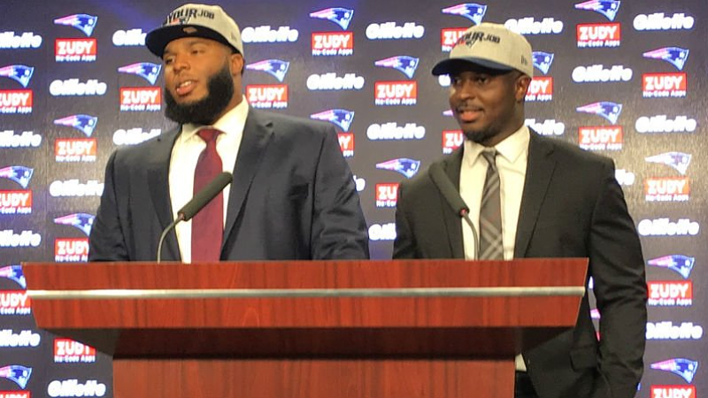 New England Patriots offensive lineman Isaiah Wynn and running back Sony Michelle
