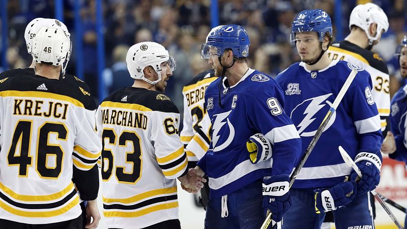 Boston Bruins winger Brad Marchand and Tampa Bay Lightning center Steven Stamkos