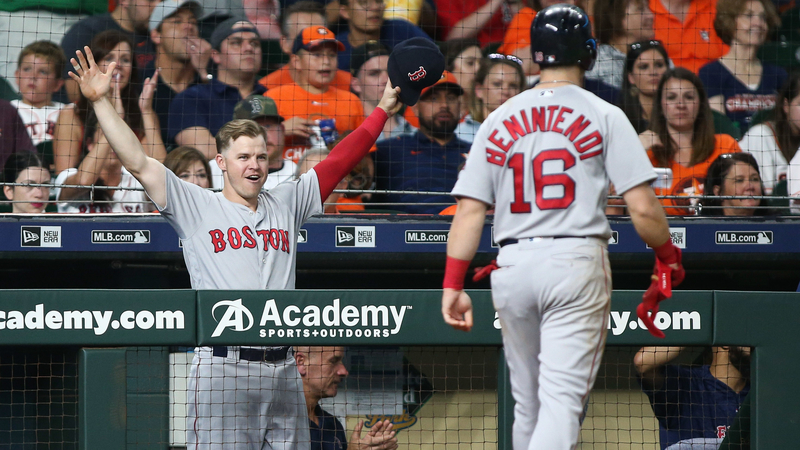 Boston Red Sox Utility Player Brock Holt And Left Fielder Andrew Benintendi