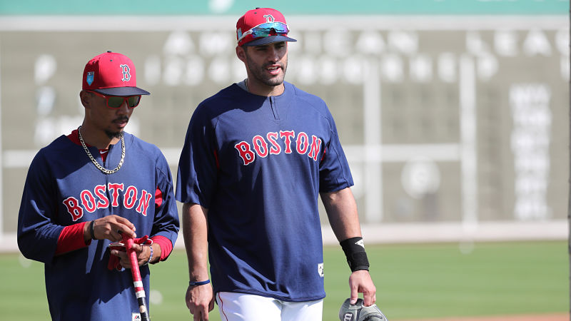 Boston Red Sox outfielder Mookie Betts and designated hitter J.D. Martinez