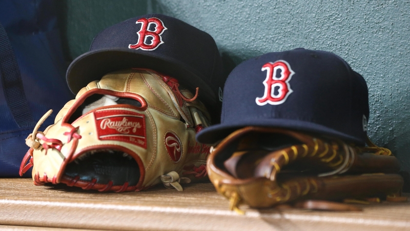 General view of Red Sox hats
