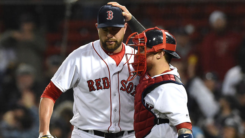 Boston Red Sox players Christian Vazquez and Brian Johnson