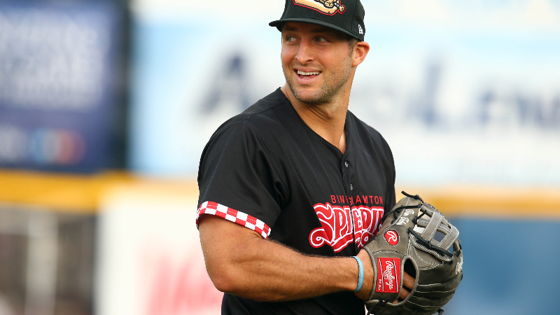 Binghamton Rumble Ponies left fielder Tim Tebow