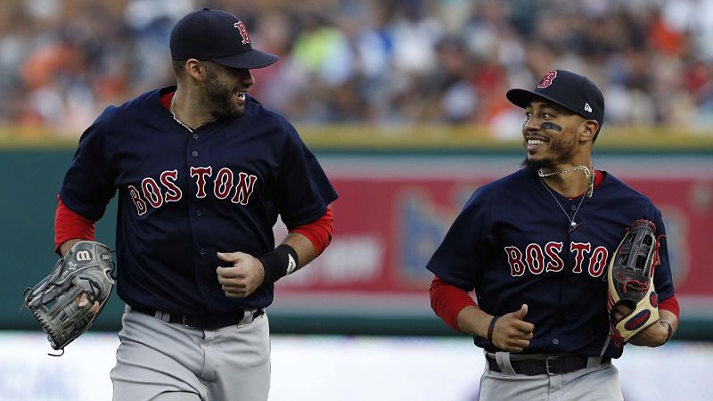 Boston Red Sox outfielders J.D. Martinez and Mookie Betts