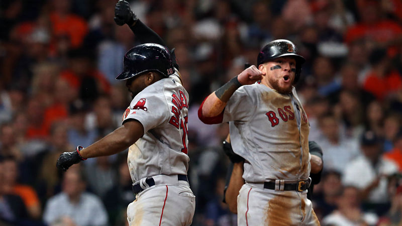Boston Red Sox center fielder Jackie Bradley Jr. and catcher Christian Vazquez