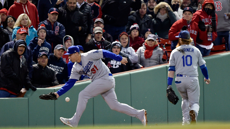 Los Angeles Dodgers outfielder Joc Pederson (31) and third baseman Justin Turner (10)