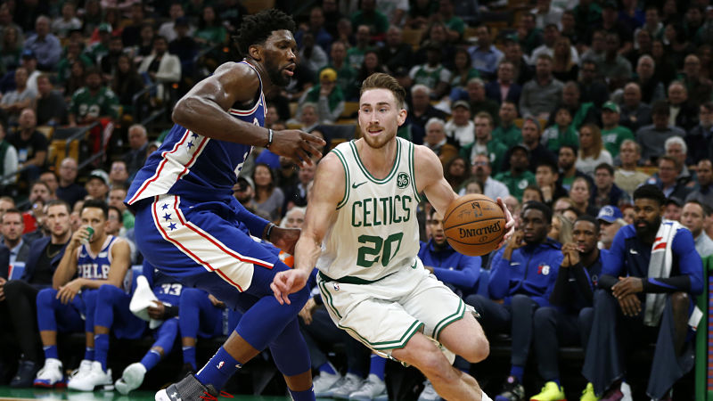 Philadelphia 76ers forward forward Joel Embiid and Boston Celtics forward Gordon Hayward