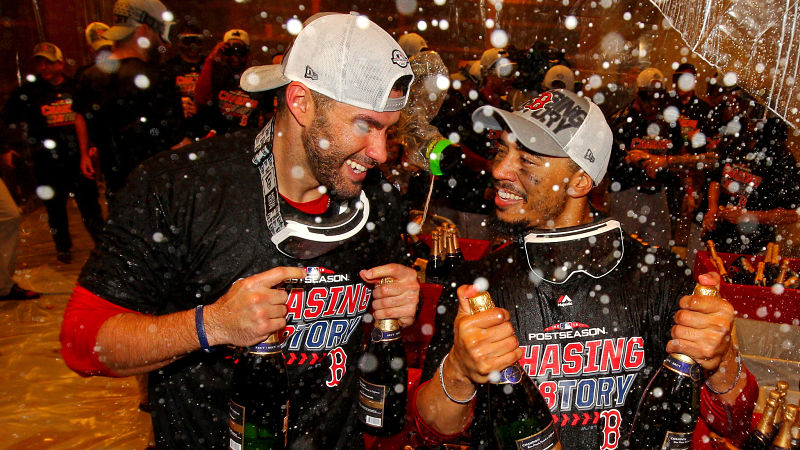 Boston Red Sox designated hitter J.D. Martinez and outfielder Mookie Betts