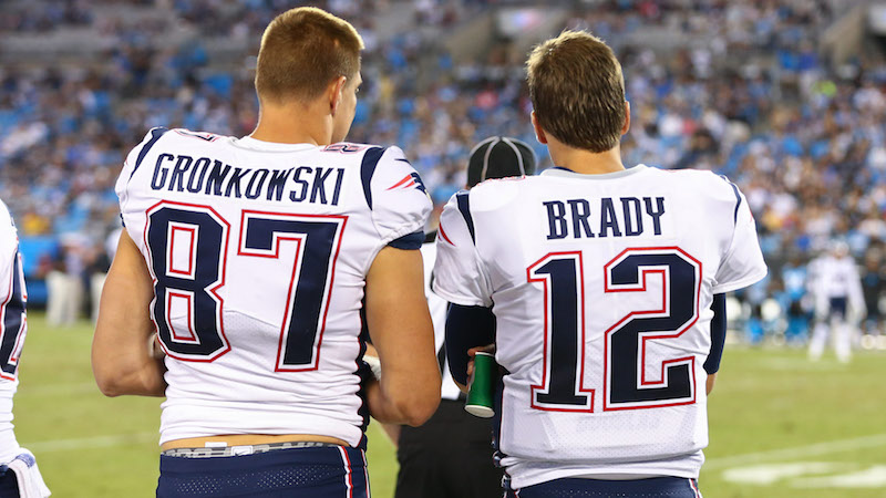 Tampa Bay Buccaneers tight end Rob Gronkowski, quarterback Tom Brady