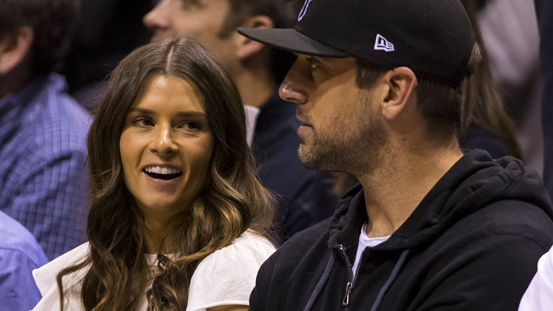 Former NASCAR driver Danica Patrick and Green Bay Packers quarterback Aaron Rodgers