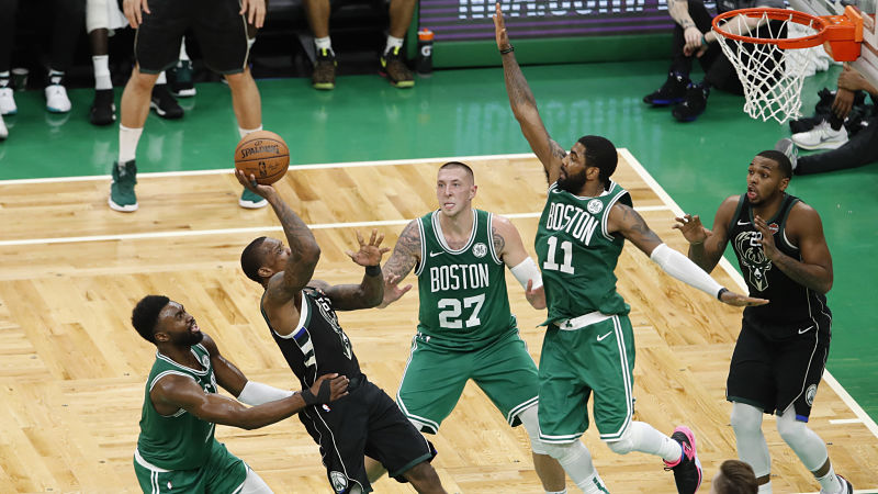 Boston Celtics guards Jaylen Brown and Kyrie Irving