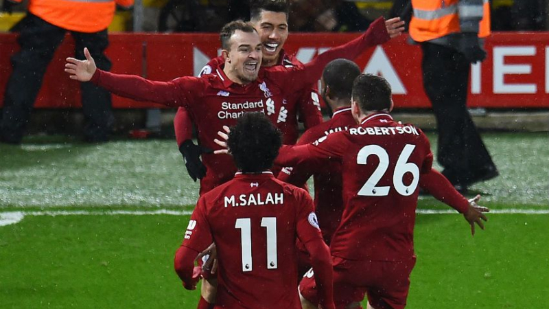 Liverpool's Xherdan Shaqiri and teammates