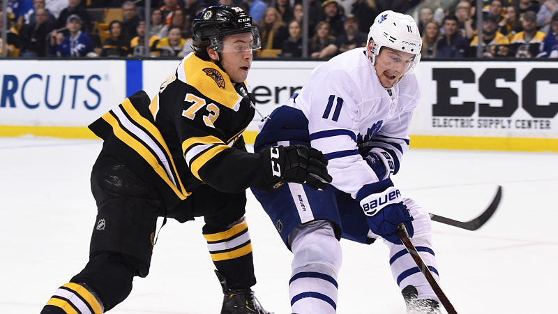 Boston Bruins defenseman Charlie McAvoy and Toronto Maple Leafs center Zach Hyman