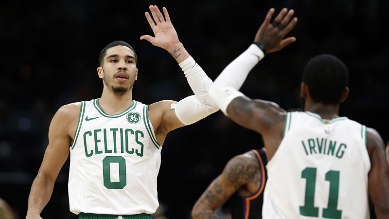 Boston Celtics forward Jayson Tatum and guard Kyrie Irving