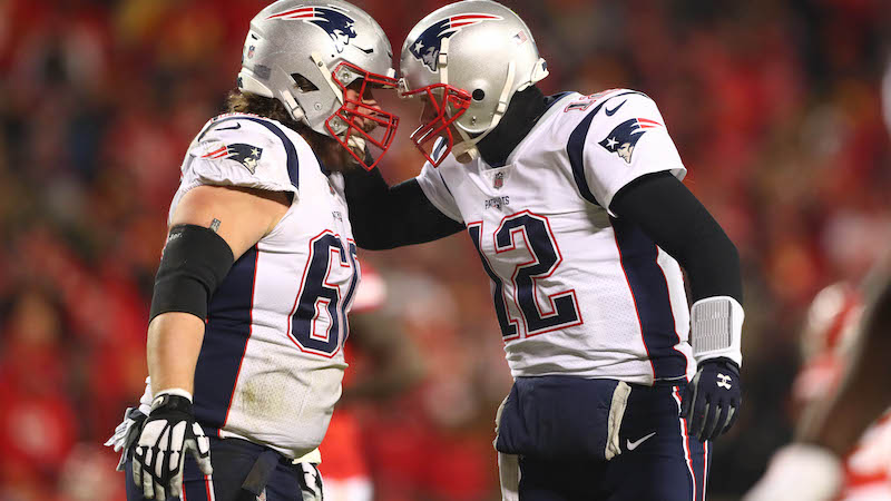 Patriots center David Andrews, quarterback Tom Brady