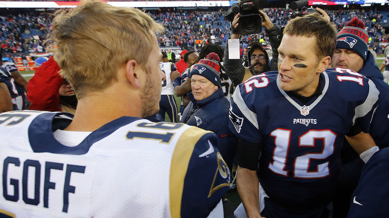 Rams quarterback Jared Goff, Patriots quarterback Tom Brady