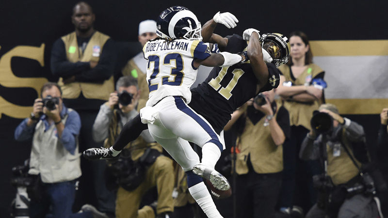 Los Angeles Rams cornerback Nickell Robey-Coleman and New Orleans Saints wide receiver Tommylee Lewis
