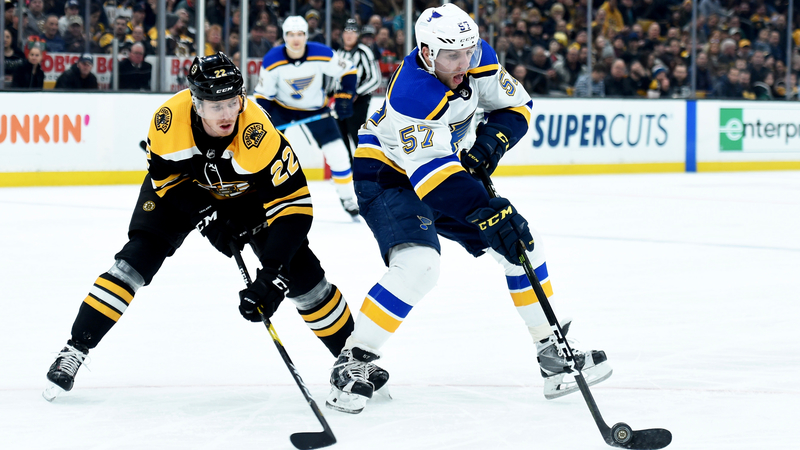 Boston Bruins Winger Peter Cehlarik And St. Louis Blues Winger David Perron