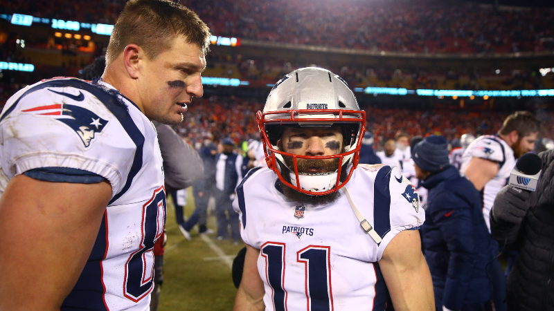 New England Patriots wide receiver Julian Edelman (11) and tight end Rob Gronkowski (87)
