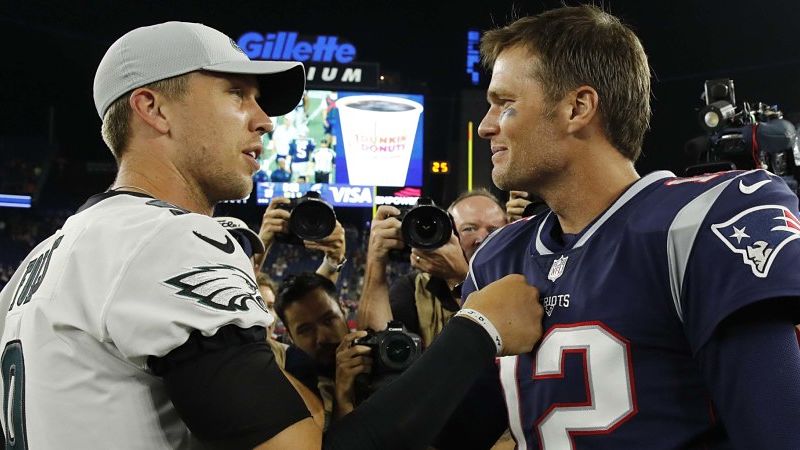 New England Patriots quarterback Tom Brady and Philadelphia Eagles quarterback Nick Foles