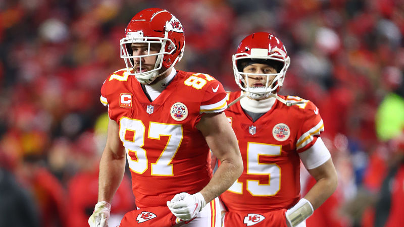 Kansas City Chiefs tight end Travis Kelce and quarterback Patrick Mahomes