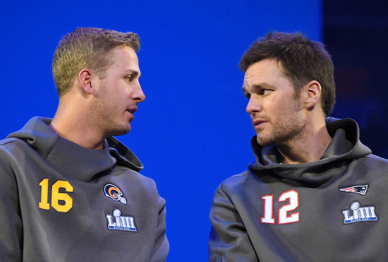 Rams quarterback Jared Goff, Patriots quarterback Tom Brady