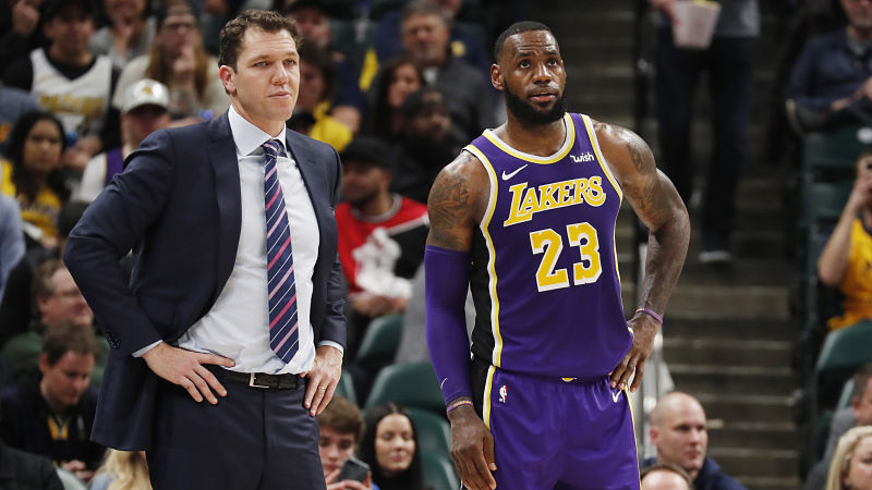 Los Angeles Lakers forward LeBron James and head coach Luke Walton