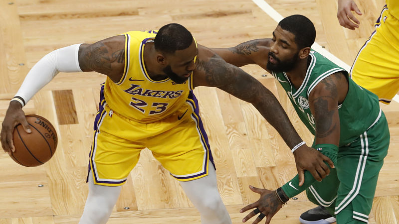 Los Angeles Lakers' LeBron James, Boston Celtics' Kyrie Irving