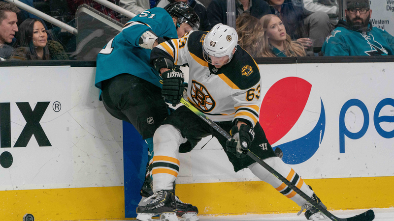 Boston Bruins Winger Brad Marchand And San Jose Sharks Defenseman Radim Simek