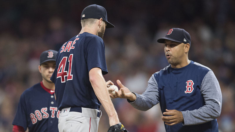 Boston Red Sox pitcher Chris Sale, manager Alex Cora