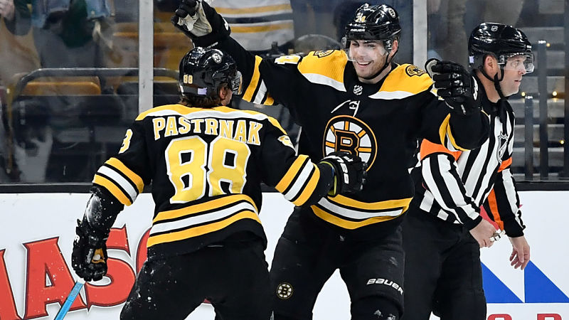 Boston Bruins winger David Pastrnak and Jake DeBrusk