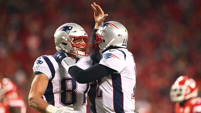 Tampa Bay Buccaneers tight end Rob Gronkowski and quarterback Tom Brady