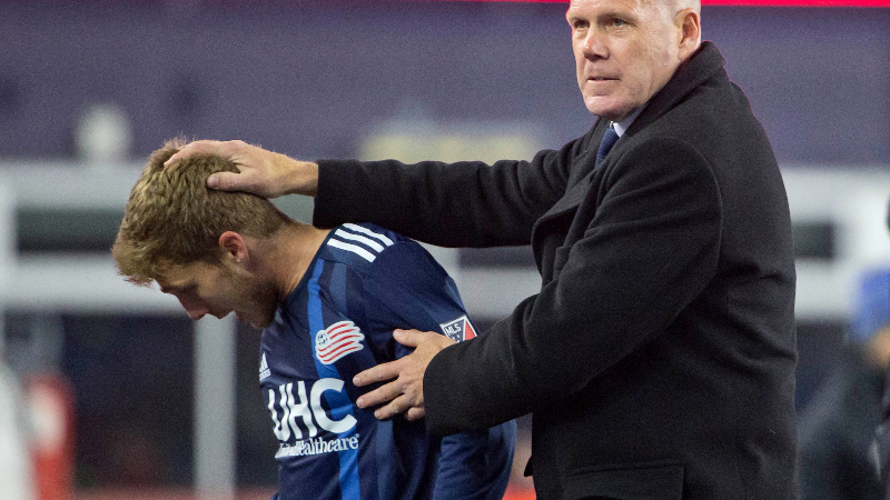 New England Revolution coach Brad Friedel and midfielder Scott Caldwell