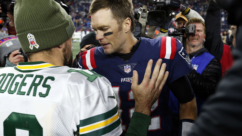 Green Bay Packers quarterback Aaron Rodgers and New England Patriots quarterback Tom Brady