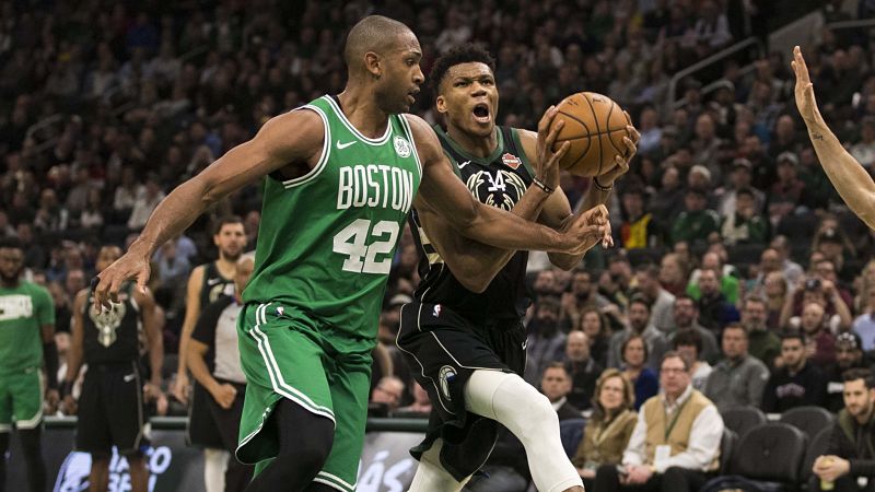 Boston Celtics' Al Horford And Milwaukee Bucks' Giannis Antetokounmpo