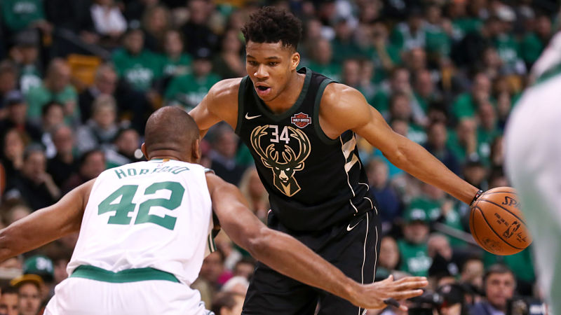 Boston Celtics forward Al Horford and Milwaukee Bucks forward Giannis Antetokounmpo