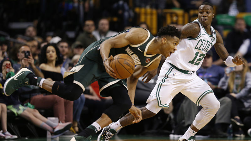 Milwaukee Bucks forward Giannis Antetokounmpo and Boston Celtics guard Terry Rozier