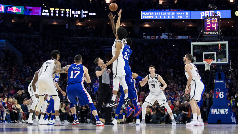 Brooklyn Nets center Jarrett Allen and Philadelphia 76ers center Joel Embiid