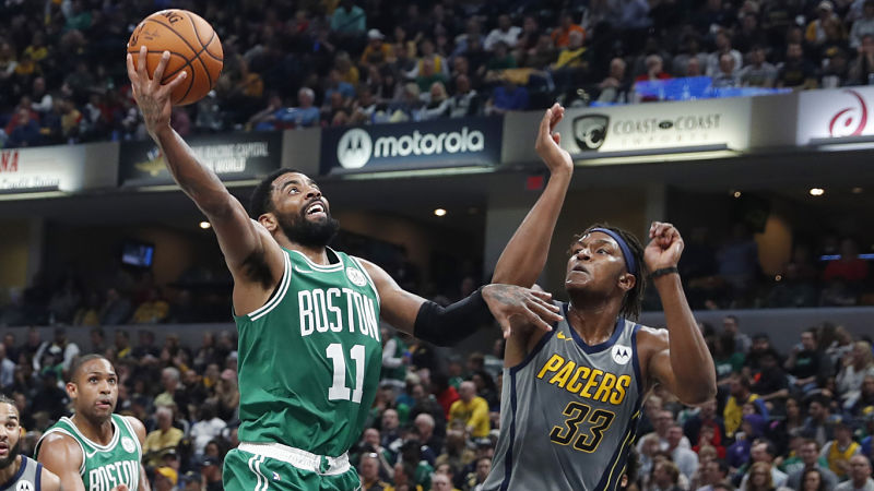 Boston Celtics guard Kyrie Irving and Indiana Pacers forward Myles Turner