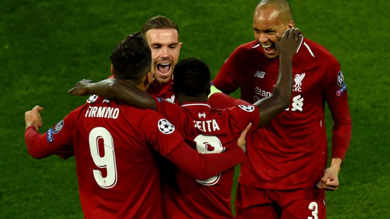 Liverpool's Roberto Firmino, Naby Keita, Jordan Henderson and Fabinho