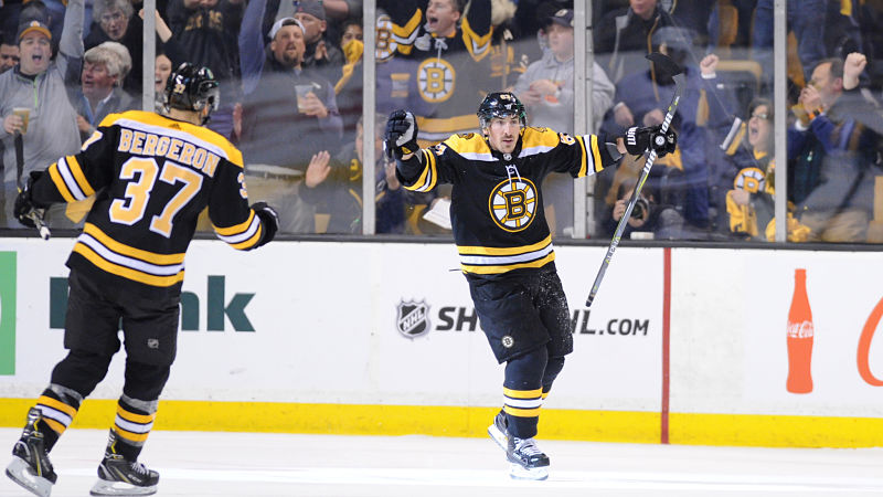 Boston Bruins forward Patrice Bergeron and Brad Marchand